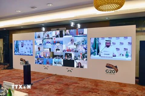 Một cuộc họp trực tuyến cấp bộ trưởng của G20. (Ảnh: THX/TTXVN)