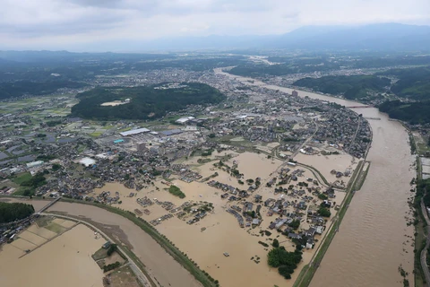 Mưa lớn gây ngập lụt tại Hitoyoshi. (Ảnh: AFP/Getty)
