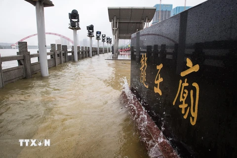 Mưa lớn gây ngập lụt tại thành phố Vũ Hán, tỉnh Hồ Bắc. (Ảnh: THX/TTXVN)