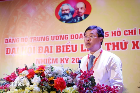 Đồng chí Lê Quốc Phong tái đắc cử Bí thư Đảng ủy Trung ương Đoàn nhiệm kỳ 2020-2025. (Ảnh: Văn Điệp/TTXVN)