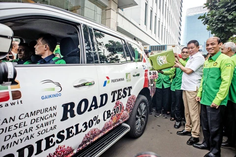 Xe chạy thử dầu diesel sinh học B30 tại Indonesia. (Ảnh: Antara)