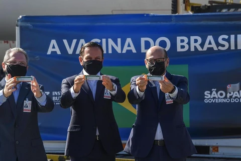 Chính quyền Sao Paulo tiếp nhận vắcxin của Sinovac. (Ảnh: AFP)