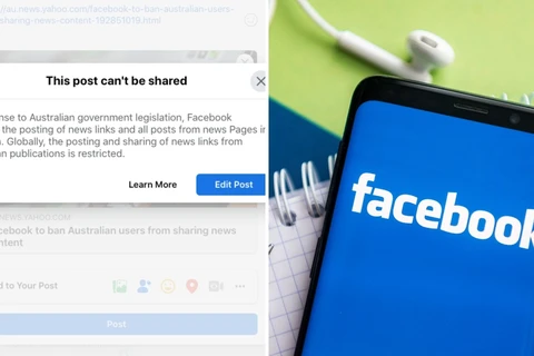 Facebook ra lệnh cấm chia sẻ tin tức tại Australia. (Ảnh: Yahoo)