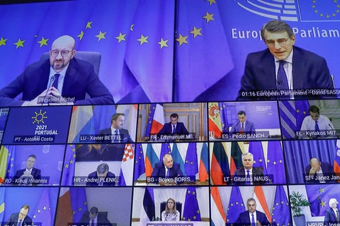 Cuộc họp trực tuyến của các nhà lãnh đạo EU. (Ảnh: Reuters)