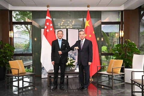 Ngoại trưởng Singapore Vivian Balakrishnan và người đồng cấp Trung Quốc Vương Nghị. (Ảnh: Facebook)