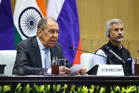 Ngoại trưởng Nga Sergei Lavrov trong chuyến thăm Ấn Độ. (Ảnh: AFP)