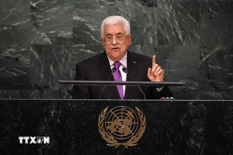 Tổng thống Palestine Mahmoud Abbas phát biểu tại Đại hội đồng Liên hợp quốc. (Ảnh: AFP/TTXVN)