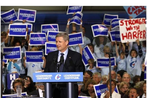 Thủ tướng Stephen Harper phát biểu trong một chiến dịch tranh cử. (Ảnh: Reuters)