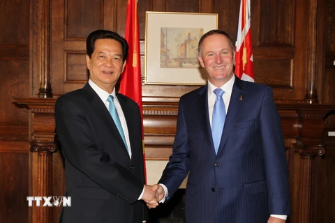 Thủ tướng Nguyễn Tấn Dũng hội đàm cùng Thủ tướng John Key trong chuyến thăm New Zealand. (Ảnh: TTXVN)