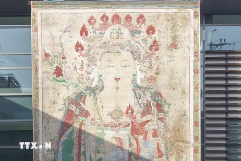 Bức tranh cuộn về Đức Phật của Hàn Quốc. (Ảnh: YONHAP/TXVN)