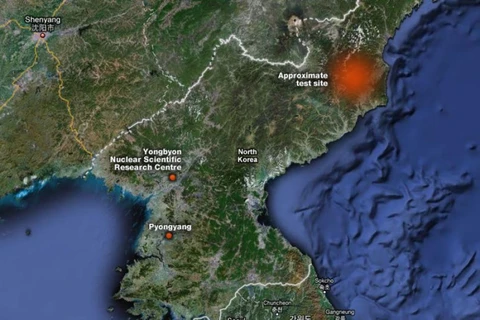 Vị trí trận động đất xảy ra gần bãi thử hạt nhân Punggye-ri của Triều Tiên. (Nguồn: abc.net.au)
