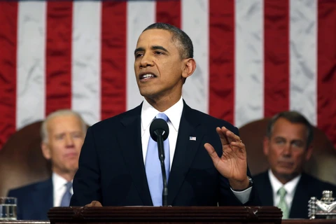 Tổng thống Barack Obama đọc thông điệp liên bang trước Quốc hội Mỹ. (Ảnh: AP)