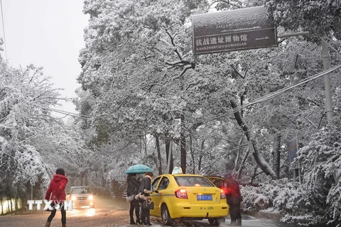 Tuyết rơi lần đầu tiên ở thành phố Trùng Khánh, miền tây nam Trung Quốc ngày 23/1. (Ảnh: THX/ TTXVN)