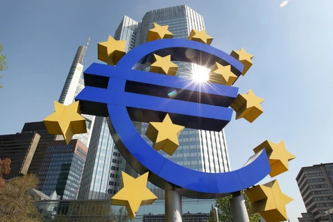 Biểu tượng đồng euro tại trụ sở ECB ở Frankfurt, Đức. (Nguồn: AFP)