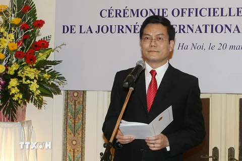 Thứ trưởng Bộ Ngoại giao Hà Kim Ngọc phát biểu tại buổi lễ kỷ niệm Ngày quốc tế Pháp ngữ. (Ảnh: Phạm Kiên/TTXVN)