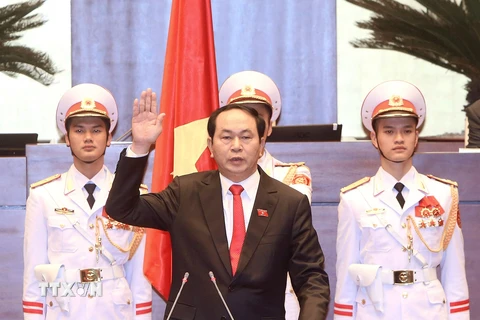 Chủ tịch nước Trần Đại Quang tuyên thệ nhậm chức. (Ảnh: Thống Nhất-TTXVN)
