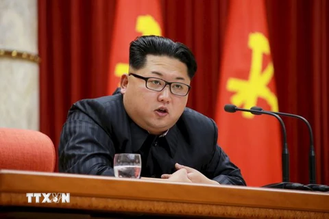 Nhà lãnh đạo Kim Jong-Un phát biểu tại một hội nghị của Ban chấp hành Trung ương Đảng Lao động Triều Tiên. (Nguồn: Reuter/TTXVN)