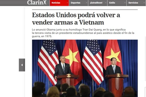 Báo Clarin của Argentina đưa tin về chuyến thăm Việt Nam của Tổng thống Barack Obama.