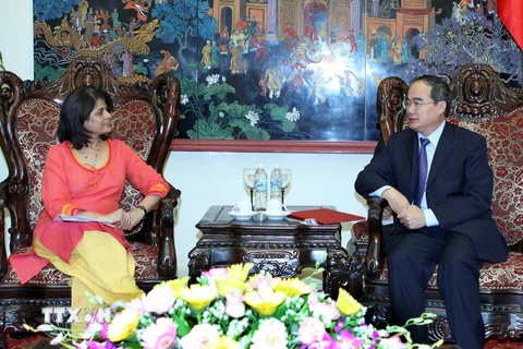 Ông Nguyễn Thiện Nhân tiếp bà Pratibha Mehta, Điều phối viên thường trú Liên hợp quốc tại Việt Nam. (Nguồn: TTXVN)