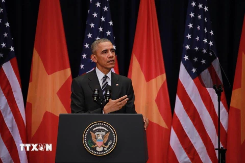 Tổng thống Hoa Kỳ Barack Obama đã có bài phát biểu đặc biệt trước gần 2.000 thanh niên, đại diện cho giới trẻ Việt Nam. (Ảnh: Minh Sơn/TTXVN)