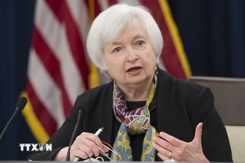 Chủ tịch Fed Janet Yellen phát biểu trong cuộc họp báo ở thủ đô Washington, DC. (Nguồn: AFP/TTXVN)