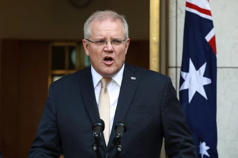Thủ tướng Scott Morrison tại cuộc họp báo ở Canberra, Australia. (Ảnh: THX/TTXVN)