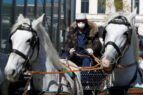 Xe ngựa được dùng để giao thức ăn cho người già trong mùa dịch COVID-19 tại Vienna, Áo. (Ảnh: Reuters)