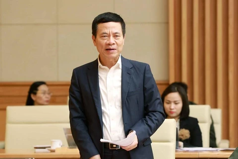 Bộ trưởng Bộ Thông tin và Truyền thông Nguyễn Mạnh Hùng phát biểu. (Ảnh: Doãn Tấn/TTXVN)