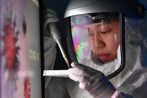 Nhân viên y tế làm việc tại phòng xét nghiệm COVID-19 tại Seongnam, Hàn Quốc, ngày 30/3/2020. (Ảnh: THX/TTXVN)