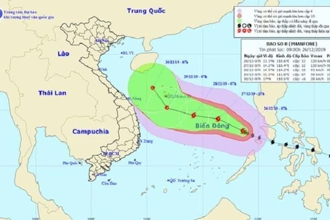 Bản đồ đường đi của bão số 8. (Ảnh: TTXVN phát)