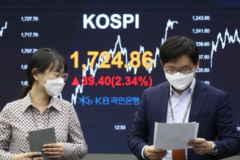 Sàn giao dịch chứng khoán KOSPI của Hàn Quốc. (Ảnh: YONHAP/TTXVN)