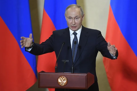 Tổng thống Nga Vladimir Putin trong bài phát biểu tại Sevastopol, Crimea ngày 18/3/2020. (Ảnh: AFP/TTXVN)