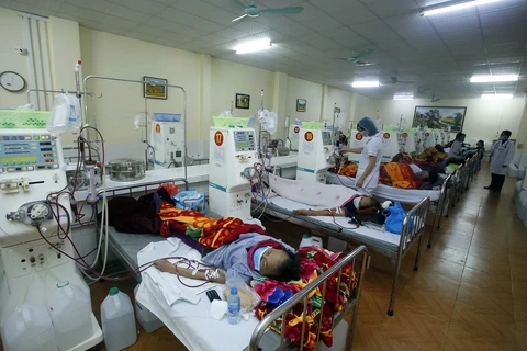 Bệnh nhân chạy thận nhân tạo tại Khoa thận tiết niệu, Bệnh viện Đa khoa tỉnh Hưng Yên. (Ảnh: Phạm Kiên/TTXVN)