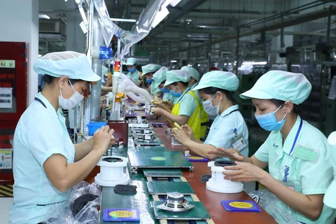 Công ty TNHH Điện tử Foster (Nhật Bản) chuyên sản xuất các loại loa tại Khu Công nghiệp Đô thị và Dịch vụ VSIP Bắc Ninh. (Ảnh: Thống Nhất/TTXVN)