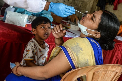 Nhân viên y tế lấy mẫu xét nghiệm COVID-19 tại Mumbai, Ấn Độ, ngày 19/8/2020. (Ảnh: AFP/TTXVN)