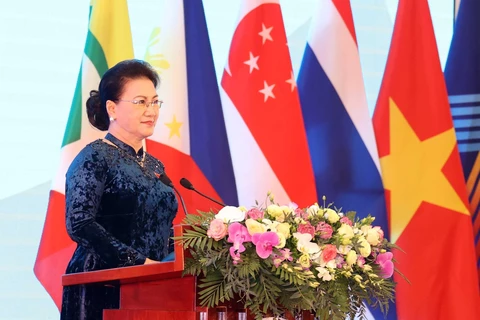 Chủ tịch Quốc hội Nguyễn Thị Kim Ngân, Chủ tịch AIPA- 41 phát biểu khai mạc. (Ảnh: Trọng Đức/TTXVN)