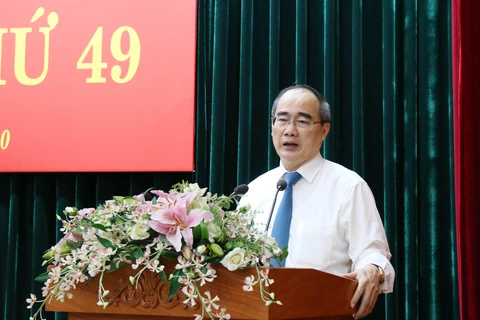 Bí thư Thành ủy Thành phố Hồ Chí Minh Nguyễn Thiện Nhân phát biểu khai mạc Hội nghị. (Ảnh: Tiến Lực/TTXVN)