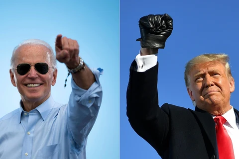 Cuộc đua vào Nhà Trắng giữa đương kim Tổng thống Donald Trump (phải) và ứng cử viên đảng Dân chủ Joe Biden được dự đoán sẽ rất căng thẳng. (Ảnh: AFP/TTXVN)
