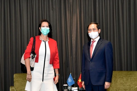 Bộ trưởng Ngoại giao Bùi Thanh Sơn tiếp Đặc phái viên của Tổng Thư ký Liên hợp quốc về Myanmar Christine Schraner Burgener. (Nguồn: baoquocte.vn)