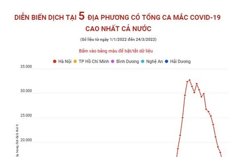 Diễn biến dịch tại 5 tỉnh, thành phố có tổng ca mắc COVID-19 cao nhất