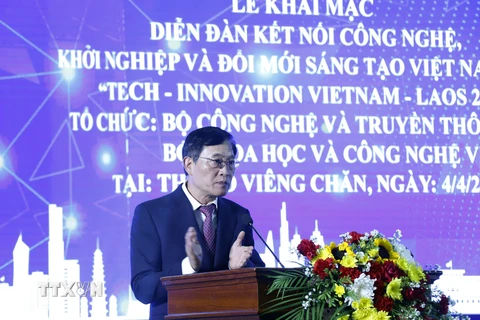 Thứ trưởng Bộ Khoa học và Công nghệ Việt Nam Trần Văn Tùng phát biểu khai mạc Diễn đàn. (Ảnh: Phạm Kiên/TTXVN)