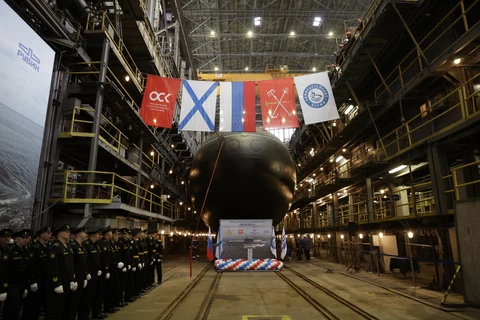 Lễ hạ thủy tàu ngầm Mozhaysk của Hải quân Nga. (Nguồn: Nhà máy đóng tàu Admiralty)