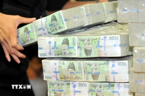 Đồng won của Hàn Quốc. (Ảnh: AFP/TTXVN)