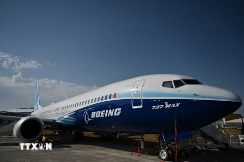 Máy bay Boeing 737 trưng bày tại Triển lãm Hàng không Farnborough, Anh, ngày 18/7/2022. (Ảnh: AFP/TTXVN)