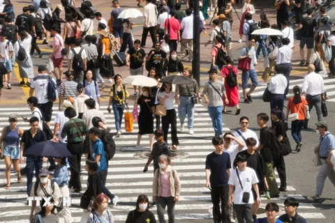 Người dân di chuyển trên đường phố tại Tokyo, Nhật Bản, ngày 29/6/2023. (Ảnh: THX/TTXVN)