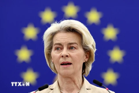 Chủ tịch Ủy ban châu Âu (EC) Ursula von der Leyen phát biểu trước Nghị viện châu Âu ở Strasbourg, Pháp ngày 17/1/2024. (Ảnh: AFP/TTXVN)