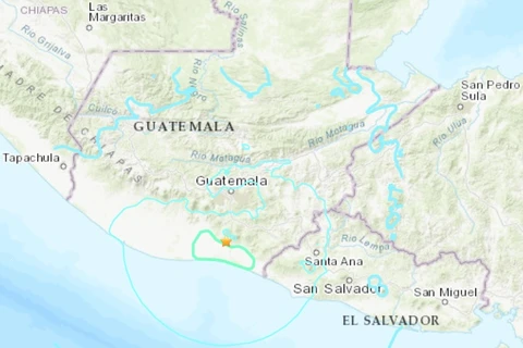 Vị trí xảy ra trận động đất ở miền Nam Guatemala. (Nguồn: USGS)