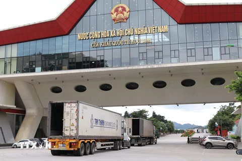Phương tiện xuất nhập khẩu hàng hóa tại Cửa khẩu Quốc tế Hữu Nghị, tỉnh Lạng Sơn. (Ảnh: Quang Duy/TTXVN)