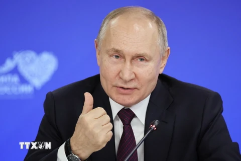 Tổng thống Nga Vladimir Putin phát biểu tại một sự kiện ở Moskva ngày 16/1/2024. (Ảnh: AFP/TTXVN)