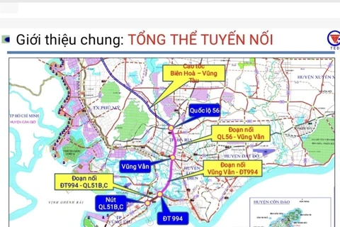 Sơ đồ tuyến đường nối cao tốc Biên Hòa-Vũng Tàu đoạn từ quốc lộ 56 đến nút giao vòng xoay quốc lộ 51B,C. (Ảnh: TTXVN phát)